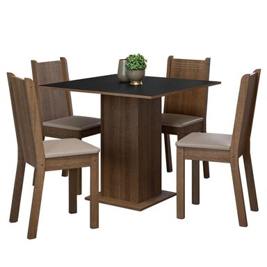 JUEGO DE COMEDOR SAMARA CON 4 SILLAS - MARRÓN/NEGRO/ BEIGE
