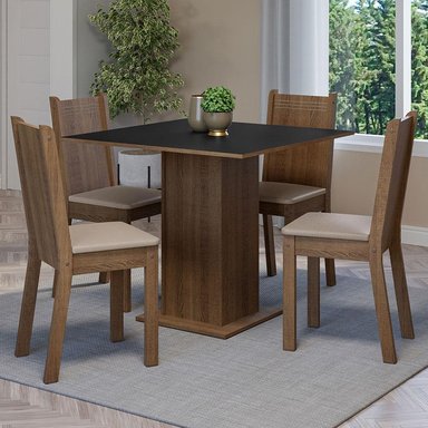 JUEGO DE COMEDOR SAMARA CON 4 SILLAS - MARRÓN/NEGRO/ BEIGE - 2