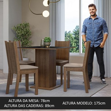 JUEGO DE COMEDOR SAMARA CON 4 SILLAS - MARRÓN/NEGRO/ BEIGE - 5