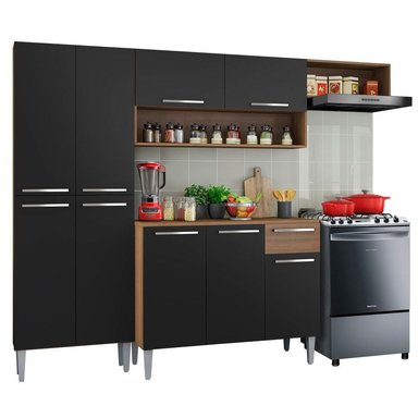 MUEBLE DE COCINA INTEGRAL EMILLY TOP 229 CM - MARRÓN/NEGRO