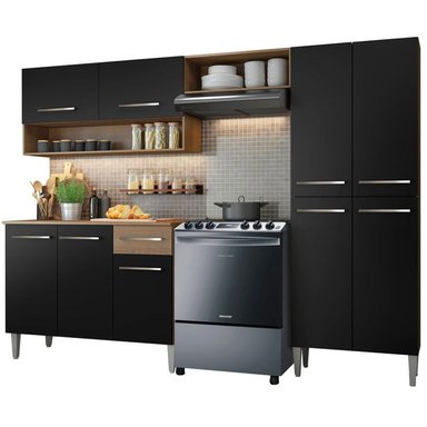 MUEBLE DE COCINA INTEGRAL EMILLY POP 229 CM - MARRÓN/NEGRO