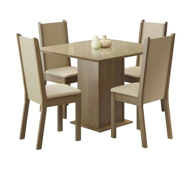 JUEGO COMEDOR MADESA 4 SILLAS BEIGE MOSCOU PLUS TABLERO MADERA Y CUBIERTA CRISTAL