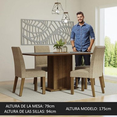 JUEGO DE COMEDOR KEILA CON 4 SILLAS - MARRÓN/GRIS/IMPERIAL - 4