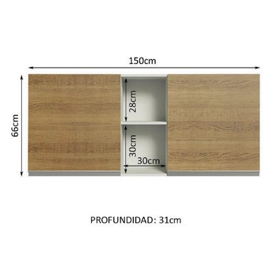 ALACENA DE COCINA MADESA G251539BGL GLAMY 150 CM 2 PUERTAS 2 NICHOS CENTRALES - 3