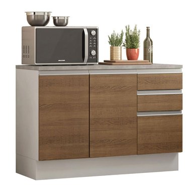 MUEBLE DE COCINA 2 PUERTAS Y 3 CAJONES GLAMY 120 CM CON ENCIMERA BLANCO/MARRÓN - 1