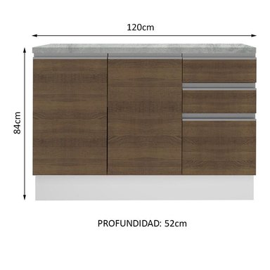MUEBLE DE COCINA 2 PUERTAS Y 3 CAJONES GLAMY 120 CM CON ENCIMERA BLANCO/MARRÓN - 5