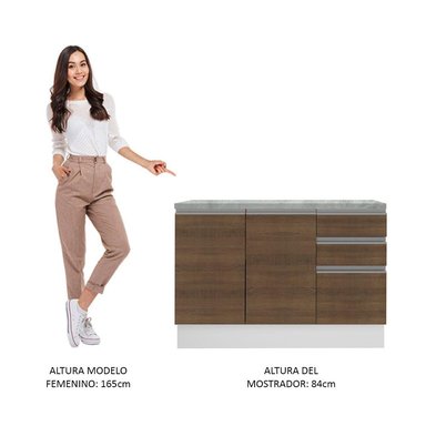 MUEBLE DE COCINA 2 PUERTAS Y 3 CAJONES GLAMY 120 CM CON ENCIMERA BLANCO/MARRÓN - 6