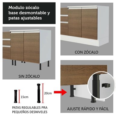 MUEBLE DE COCINA 2 PUERTAS Y 3 CAJONES GLAMY 120 CM CON ENCIMERA BLANCO/MARRÓN - 9