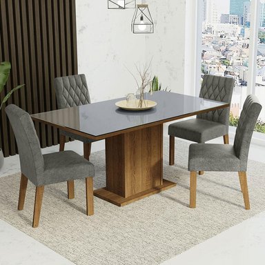 JUEGO DE COMEDOR MARILIA CON 4 SILLAS - MARRÓN/GRIS/PLATEADO - 2