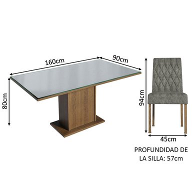 JUEGO DE COMEDOR MARILIA CON 4 SILLAS - MARRÓN/GRIS/PLATEADO - 3