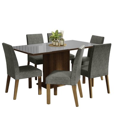 JUEGO COMEDOR MADESA 6 SILLAS GRIS ALEXIS TABLERO MADERA Y CUBIERTA CRISTAL