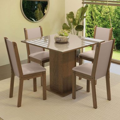 JUEGO COMEDOR MADESA 4 SILLAS BEIGE TIFANI MARRÓN CREMA - 2