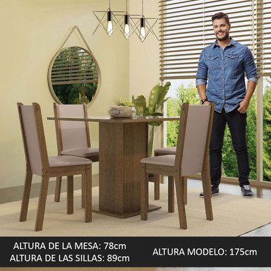 JUEGO COMEDOR MADESA 4 SILLAS BEIGE TIFANI MARRÓN CREMA - 5