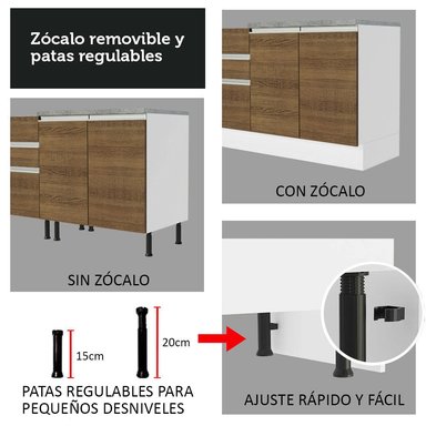 MUEBLE DE COCINA MADESA GLAMY 3 CAJONES 40 CM BLANCO/MARRÓN - 9