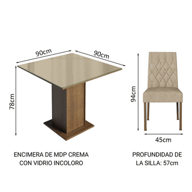 JUEGO DE COMEDOR ANAJU CON 4 SILLAS - MARRÓN/CREMA/IMPERIAL - 3