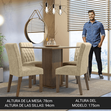 JUEGO DE COMEDOR ANAJU CON 4 SILLAS - MARRÓN/CREMA/IMPERIAL - 4