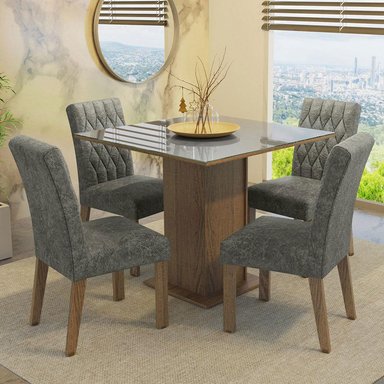 JUEGO COMEDOR MADESA 4 SILLAS GRIS ANAJU TABLERO MADERA Y CUBIERTA CRISTAL - 2