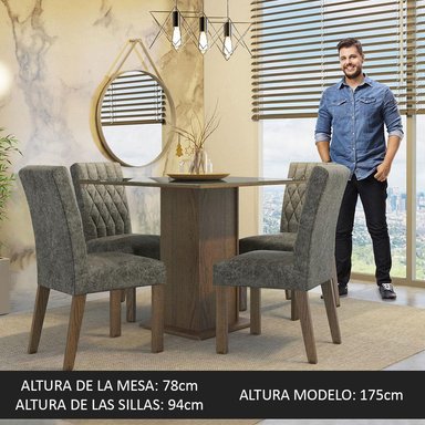 JUEGO COMEDOR MADESA 4 SILLAS GRIS ANAJU TABLERO MADERA Y CUBIERTA CRISTAL - 3