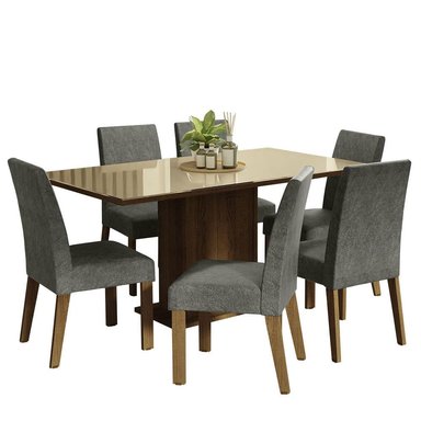 JUEGO COMEDOR MADESA 6 SILLAS MARRÓN ALEXIS TABLERO MADERA Y CUBIERTA CRISTAL