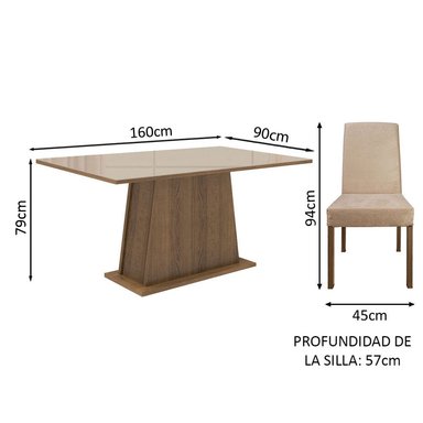 JUEGO COMEDOR MADESA 4 SILLAS CREMA SABRINA TABLERO MADERA Y CUBIERTA CRISTAL - 2