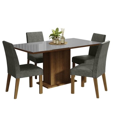 JUEGO COMEDOR MADESA 4 SILLAS GRIS AVRIL TABLERO MADERA Y CUBIERTA CRISTAL