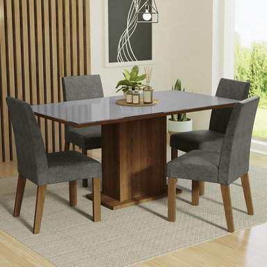 JUEGO COMEDOR MADESA 4 SILLAS GRIS AVRIL TABLERO MADERA Y CUBIERTA CRISTAL - 2