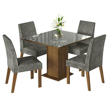 JUEGO COMEDOR MADESA 4 SILLAS GRIS ANNE TABLERO MADERA Y CUBIERTA CRISTAL