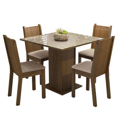 JUEGO DE COMEDOR PERLA CON 4 SILLAS - MARRÓN/CREMA/BEIGE