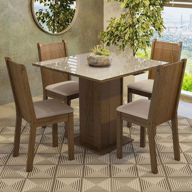 JUEGO DE COMEDOR PERLA CON 4 SILLAS - MARRÓN/CREMA/BEIGE - 2