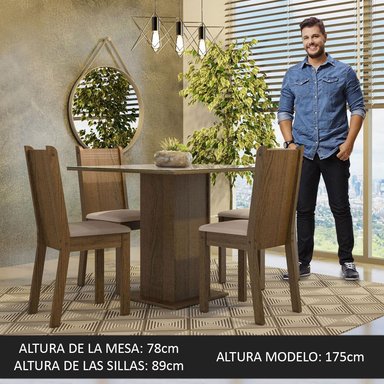 JUEGO DE COMEDOR PERLA CON 4 SILLAS - MARRÓN/CREMA/BEIGE - 4