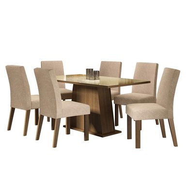 JUEGO COMEDOR MADESA 6 SILLAS CREMA PATRICIA TABLERO MADERA Y CUBIERTA CRISTAL