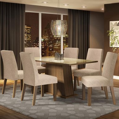 JUEGO COMEDOR MADESA 6 SILLAS CREMA PATRICIA TABLERO MADERA Y CUBIERTA CRISTAL - 2