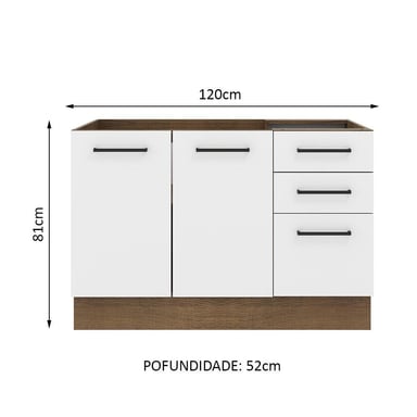 MUEBLE DE COCINA MADESA AGATA 3 CAJONES 120 CM MOSTRADOR PARA LAVADERO - 2