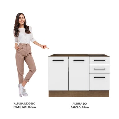 MUEBLE DE COCINA MADESA AGATA 3 CAJONES 120 CM MOSTRADOR PARA LAVADERO - 5