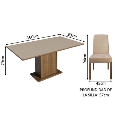 JUEGO DE COMEDOR KEILA CON 4 SILLAS - MARRÓN/CREMA/IMPERIAL - 3
