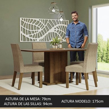JUEGO DE COMEDOR KEILA CON 4 SILLAS - MARRÓN/CREMA/IMPERIAL - 4