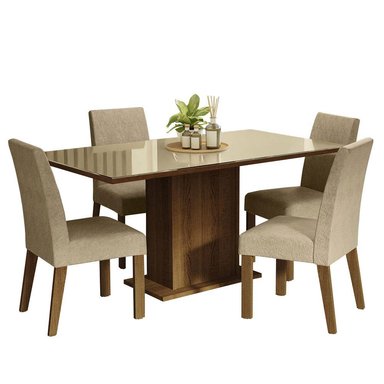 JUEGO COMEDOR MADESA 4 SILLAS CREMA AVRIL TABLERO MADERA Y CUBIERTA CRISTAL