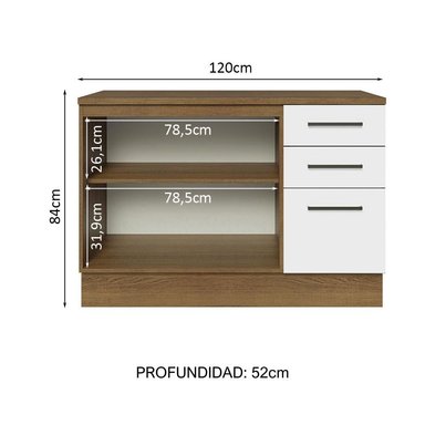 MUEBLE DE COCINA MADESA AGATA 3 CAJONES 120 CM MOSTRADOR PARA LAVADERO CON ENCIMERA - 3