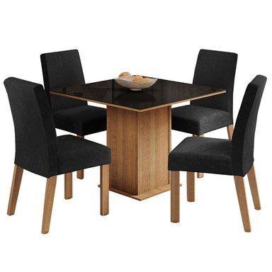 JUEGO COMEDOR MADESA 4 SILLAS NEGRO EVELIN OXFORD TABLERO MADERA Y CUBIERTA CRISTAL