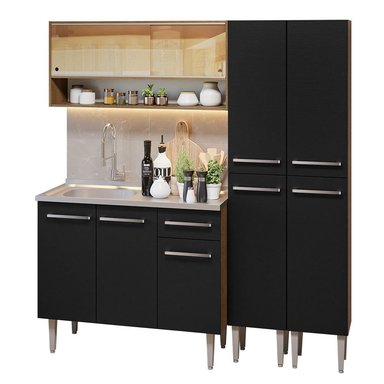 MUEBLE DE COCINA INTEGRAL EMILLY 169 CM CON LAVADERO 14 - MARRÓN/NEGRO