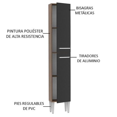 MUEBLE DE COCINA MADESA EMILLY DESPENSA 2 PUERTAS 32 CM MARRÓN/NEGRO - 4