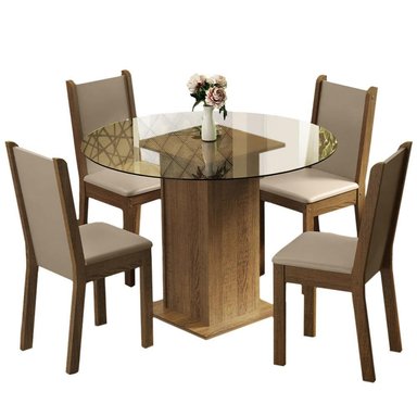 JUEGO COMEDOR MADESA 4 SILLAS BEIGE NANDA MARRÓN CREMA