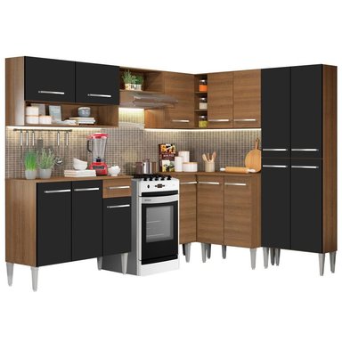MUEBLE DE COCINA INTEGRAL DE ESQUINA EMILLY ICE 417 CM - MARRÓN/NEGRO