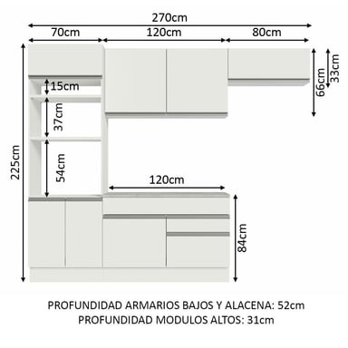 MUEBLE DE COCINA MADESA INTEGRAL GLAMY 270 CM BLANCO 14 - 3