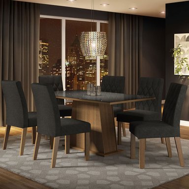 JUEGO COMEDOR MADESA 6 SILLAS NEGRO STÉFANI MARRÓN OXFORD