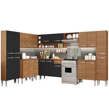 MUEBLE DE COCINA INTEGRAL DE ESQUINA EMILLY BIG 513 CM - MARRÓN/NEGRO
