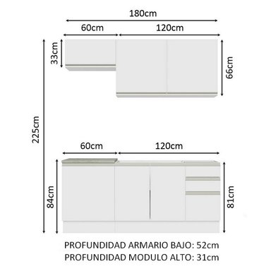 MUEBLE DE COCINA MADESA INTEGRAL GLAMY 180 CM BLANCO 07 - 3
