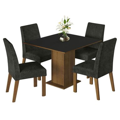 JUEGO COMEDOR MADESA 4 SILLAS NEGRO KARINA OXFORD