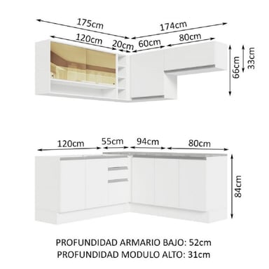 MUEBLE DE COCINA MADESA GLAMY INTEGRAL ESQUINERO 349 CM BLANCO 04 - 3