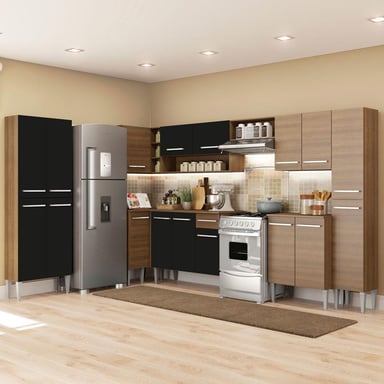 MUEBLE DE COCINA INTEGRAL DE ESQUINA EMILLY LIVE 513 CM - MARRÓN/NEGRO - 2